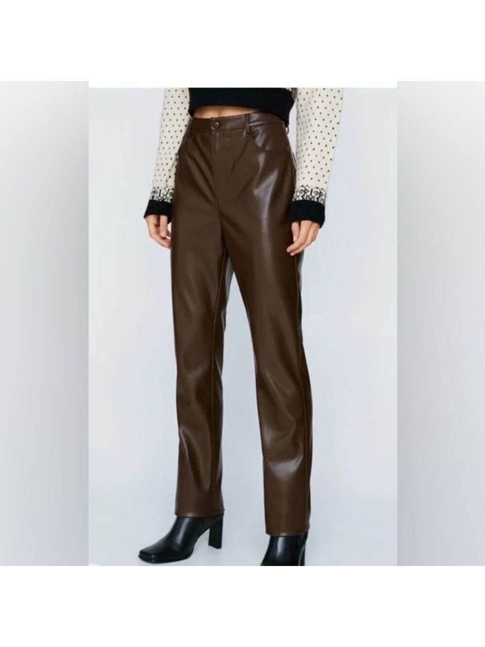 Nasty Gal Chocolate Brown Leather Straight Leg Pants Size 6